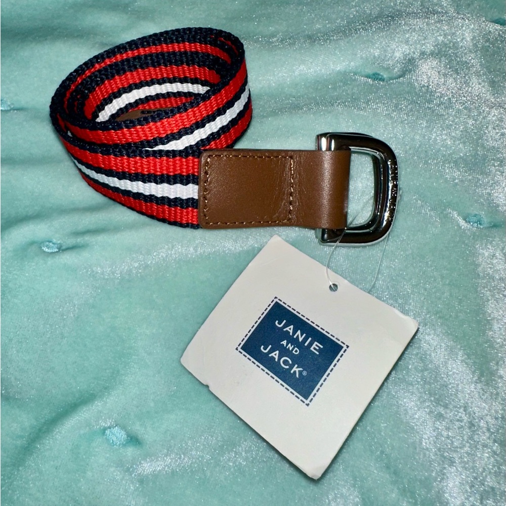 Janie and Jack Boys Orange, White, and Blue Belt; Size 4-5